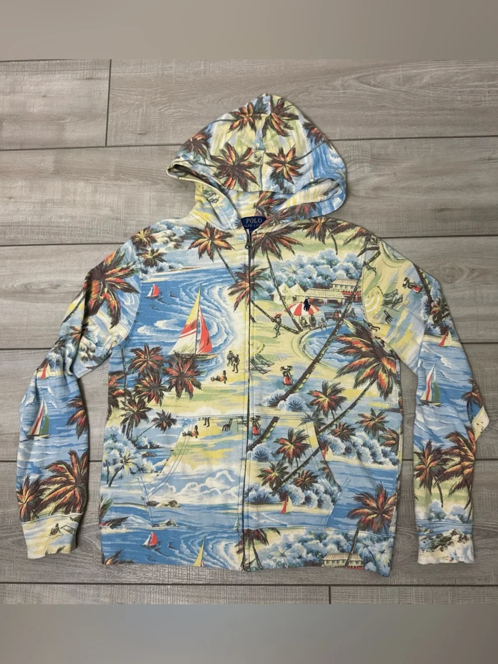 POLO RALPH LAUREN Hawaiian Print Jacket Hoodie Full Zip 100%‎ cotton Pockets